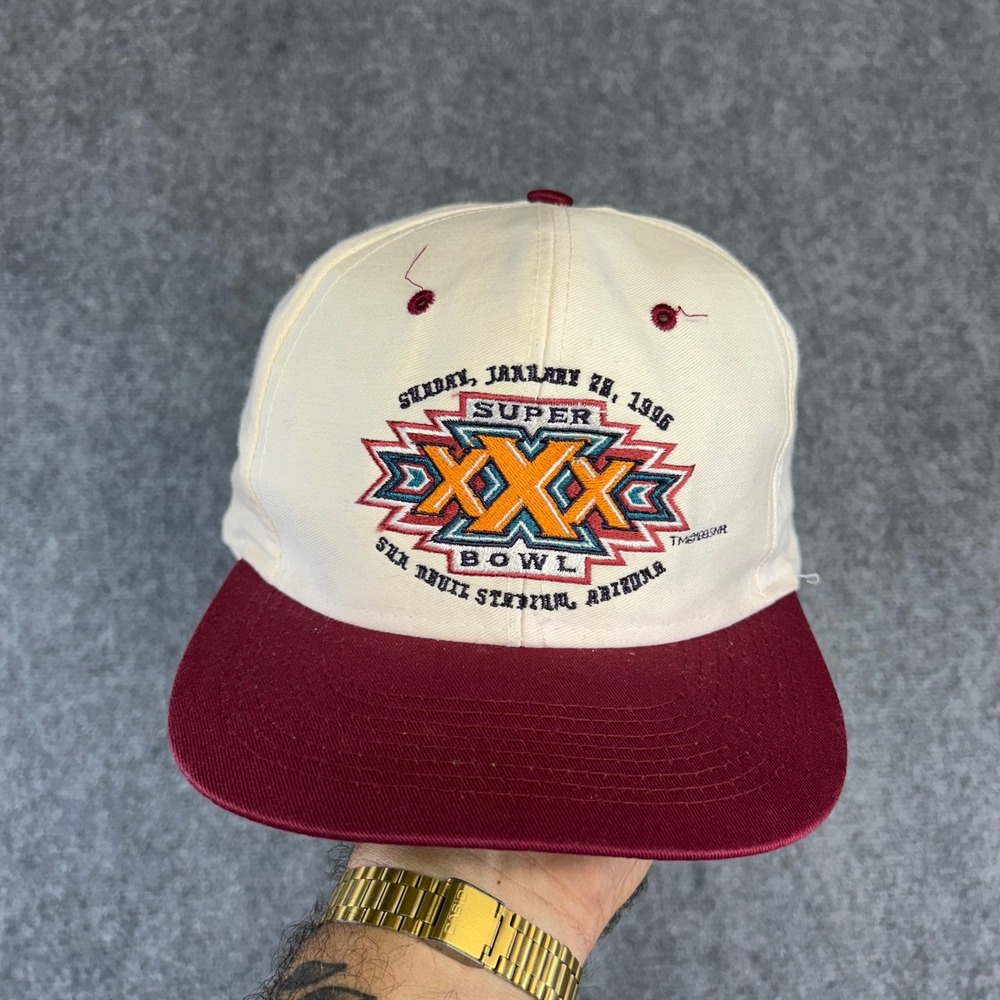 Vintage Logo 7 Super Bowl XXX 1996 Snapback Hat Arizona Sun Devil Stadium Cream